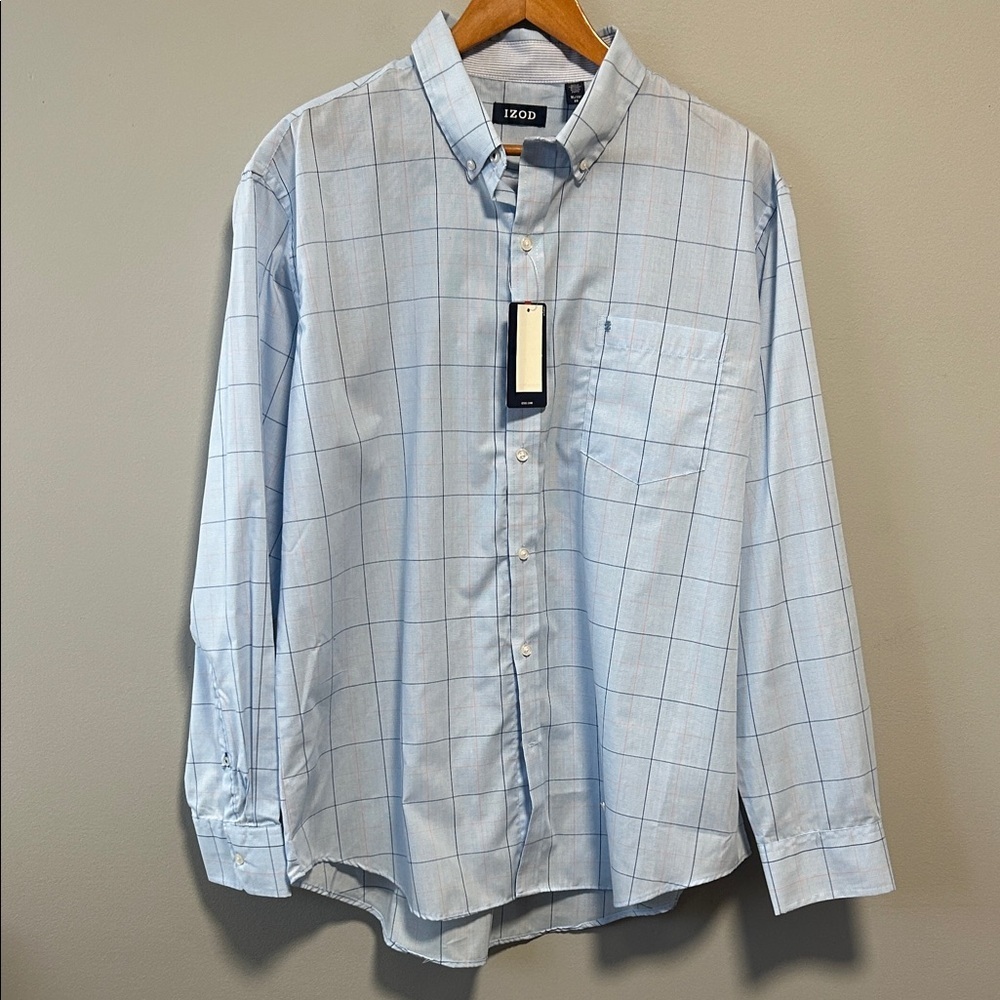 Izod Men’s Plaid Dress Work Button Down Shirt Extra Large NWT